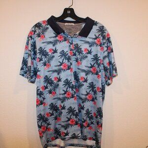 Leg3nd golf blue and pink tropical floral print size large polo shirt